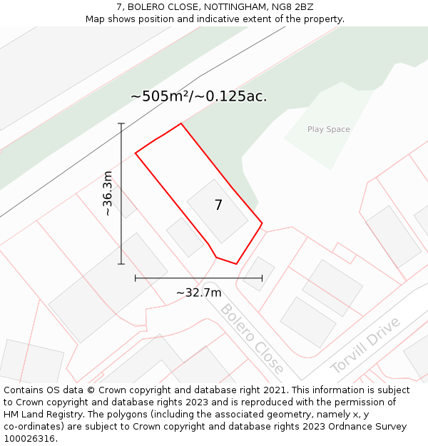 7, BOLERO CLOSE, NOTTINGHAM, NG8 2BZ: Plot and title map