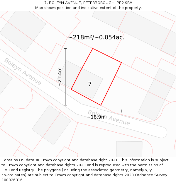 7, BOLEYN AVENUE, PETERBOROUGH, PE2 9RA: Plot and title map
