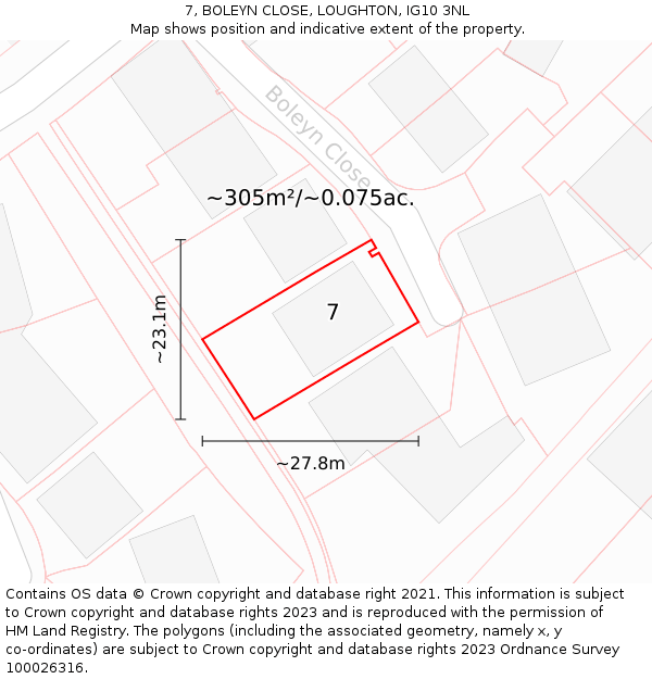 7, BOLEYN CLOSE, LOUGHTON, IG10 3NL: Plot and title map