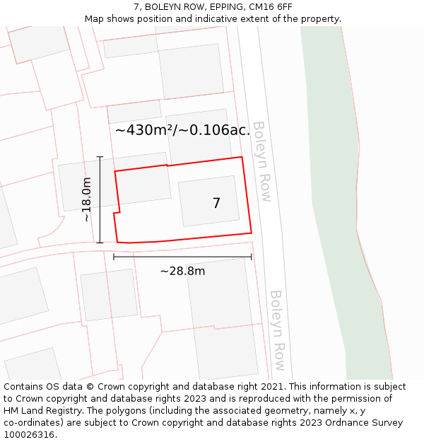 7, BOLEYN ROW, EPPING, CM16 6FF: Plot and title map