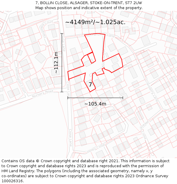 7, BOLLIN CLOSE, ALSAGER, STOKE-ON-TRENT, ST7 2UW: Plot and title map