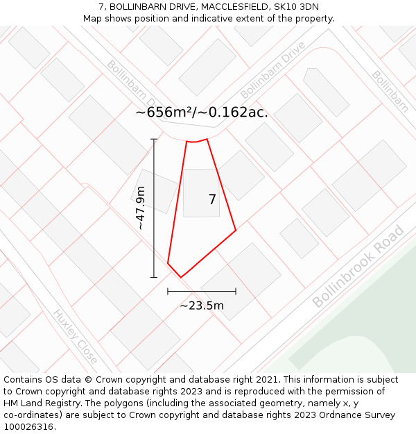 7, BOLLINBARN DRIVE, MACCLESFIELD, SK10 3DN: Plot and title map