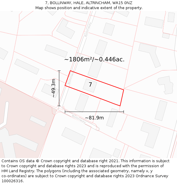 7, BOLLINWAY, HALE, ALTRINCHAM, WA15 0NZ: Plot and title map