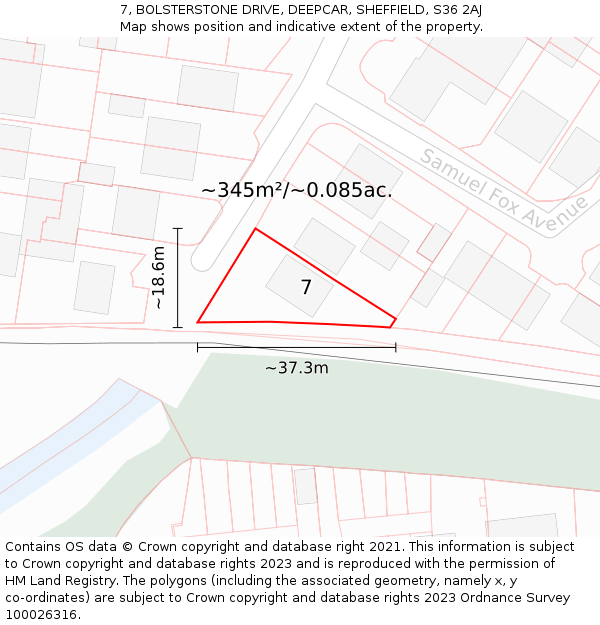 7, BOLSTERSTONE DRIVE, DEEPCAR, SHEFFIELD, S36 2AJ: Plot and title map