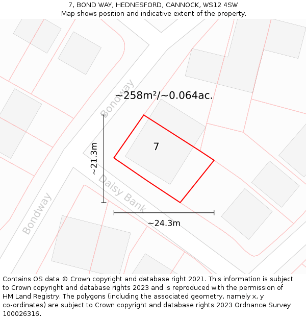 7, BOND WAY, HEDNESFORD, CANNOCK, WS12 4SW: Plot and title map