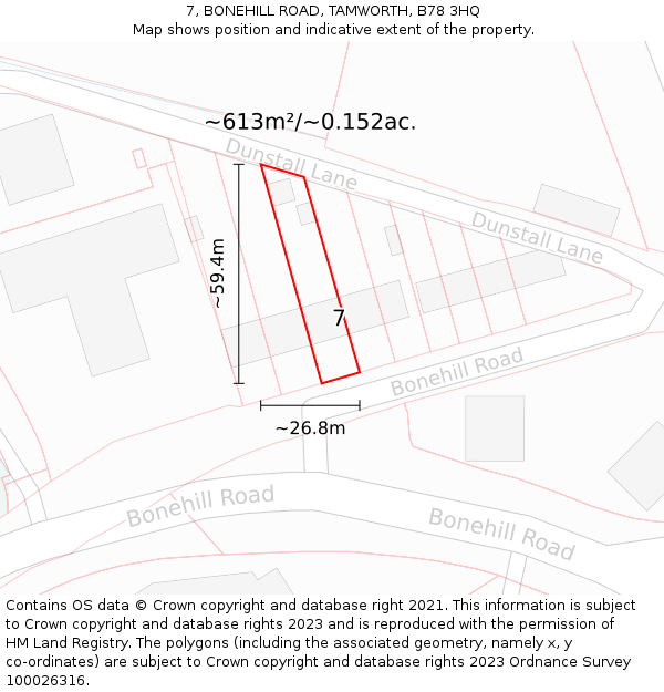 7, BONEHILL ROAD, TAMWORTH, B78 3HQ: Plot and title map