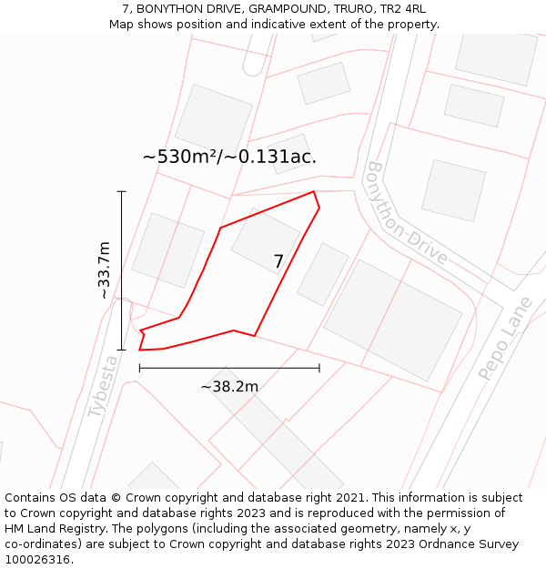 7, BONYTHON DRIVE, GRAMPOUND, TRURO, TR2 4RL: Plot and title map