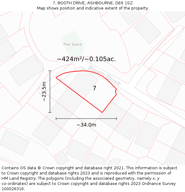 7, BOOTH DRIVE, ASHBOURNE, DE6 1SZ: Plot and title map