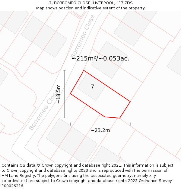 7, BORROMEO CLOSE, LIVERPOOL, L17 7DS: Plot and title map