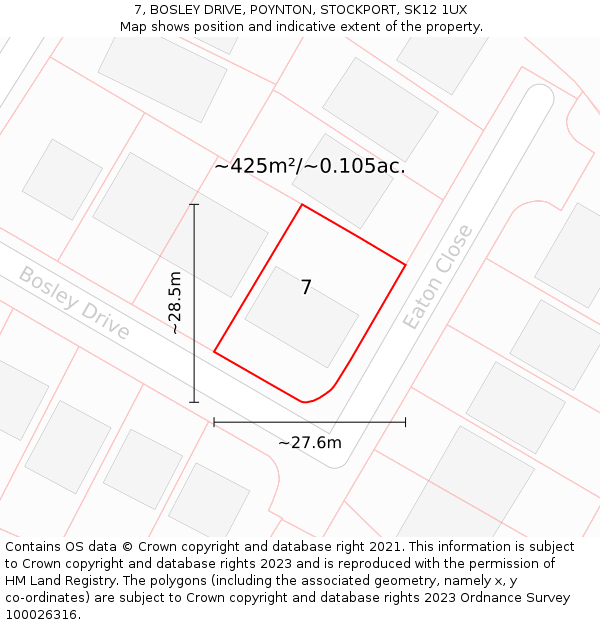 7, BOSLEY DRIVE, POYNTON, STOCKPORT, SK12 1UX: Plot and title map