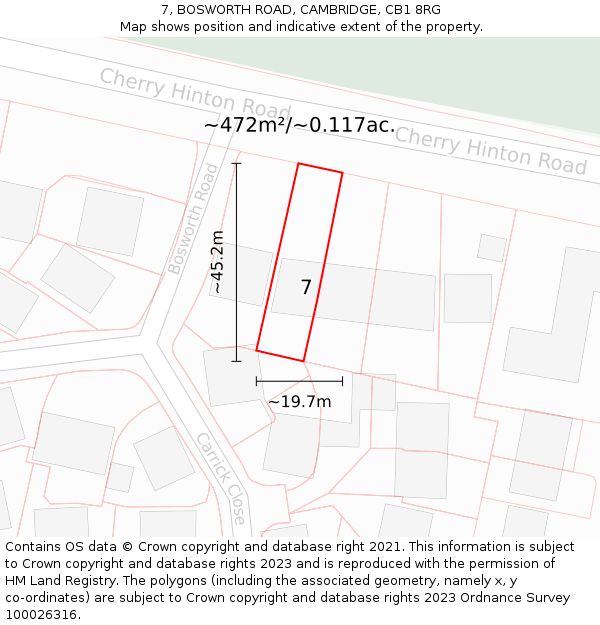 7, BOSWORTH ROAD, CAMBRIDGE, CB1 8RG: Plot and title map