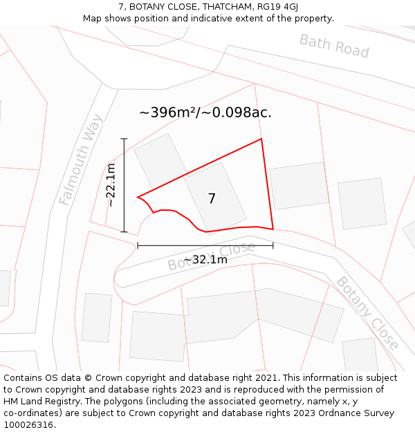 7, BOTANY CLOSE, THATCHAM, RG19 4GJ: Plot and title map