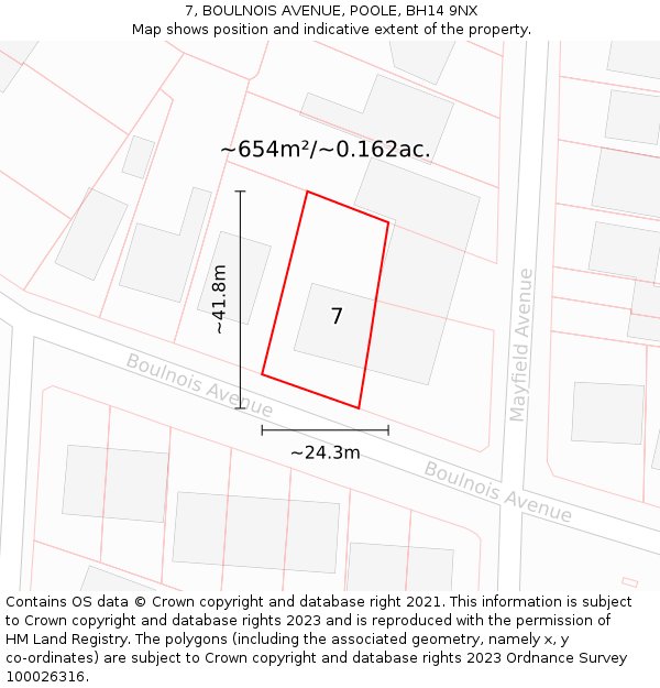 7, BOULNOIS AVENUE, POOLE, BH14 9NX: Plot and title map