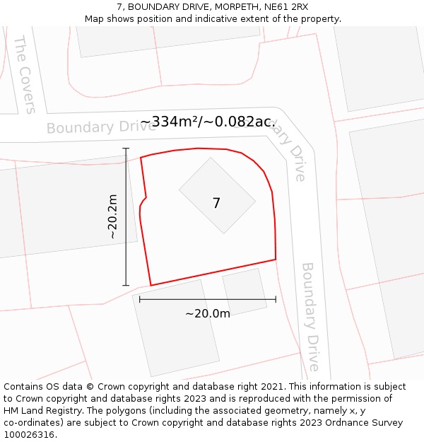 7, BOUNDARY DRIVE, MORPETH, NE61 2RX: Plot and title map