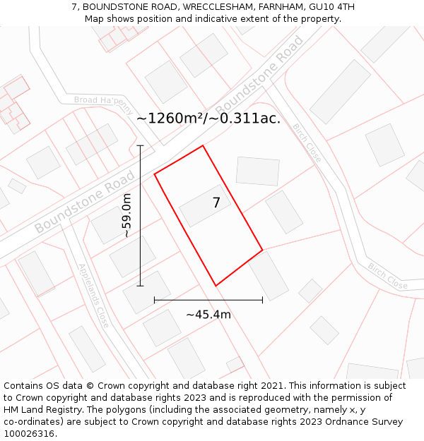 7, BOUNDSTONE ROAD, WRECCLESHAM, FARNHAM, GU10 4TH: Plot and title map