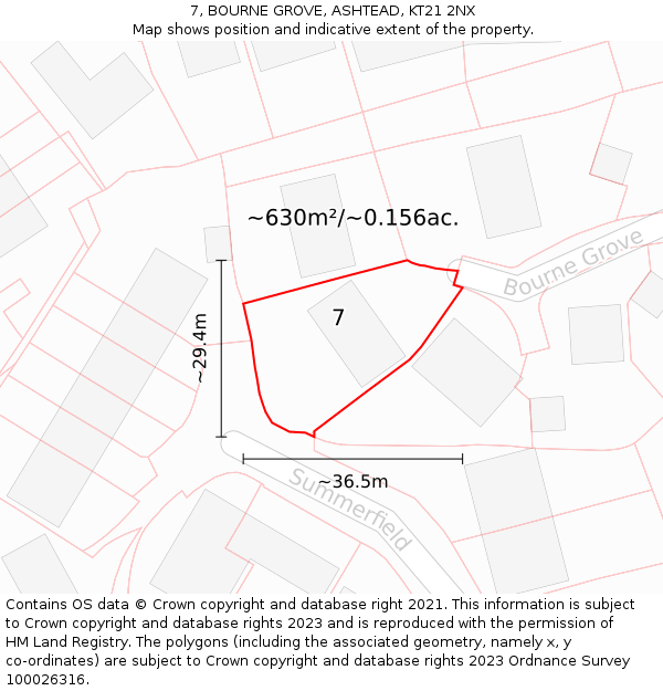 7, BOURNE GROVE, ASHTEAD, KT21 2NX: Plot and title map
