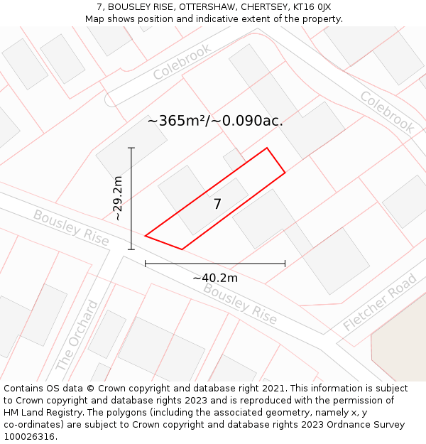 7, BOUSLEY RISE, OTTERSHAW, CHERTSEY, KT16 0JX: Plot and title map