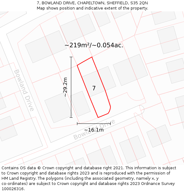 7, BOWLAND DRIVE, CHAPELTOWN, SHEFFIELD, S35 2QN: Plot and title map