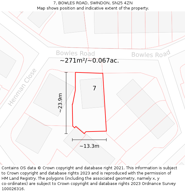 7, BOWLES ROAD, SWINDON, SN25 4ZN: Plot and title map