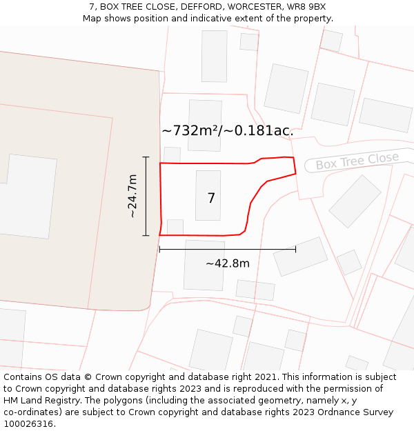 7, BOX TREE CLOSE, DEFFORD, WORCESTER, WR8 9BX: Plot and title map