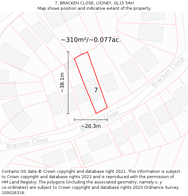 7, BRACKEN CLOSE, LYDNEY, GL15 5AH: Plot and title map