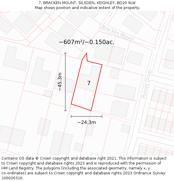 7, BRACKEN MOUNT, SILSDEN, KEIGHLEY, BD20 9LW: Plot and title map