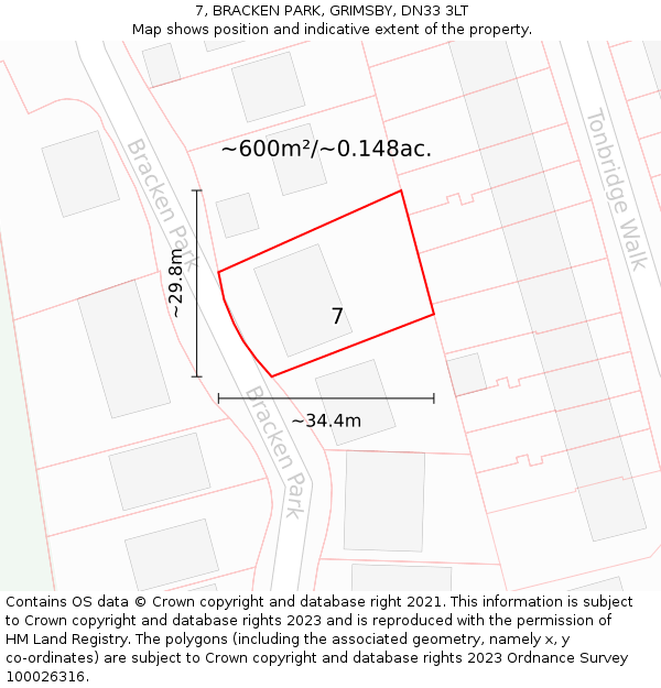 7, BRACKEN PARK, GRIMSBY, DN33 3LT: Plot and title map