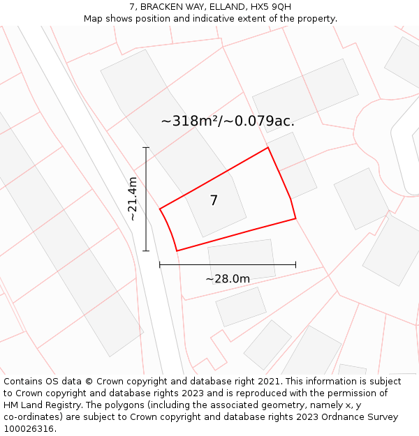 7, BRACKEN WAY, ELLAND, HX5 9QH: Plot and title map