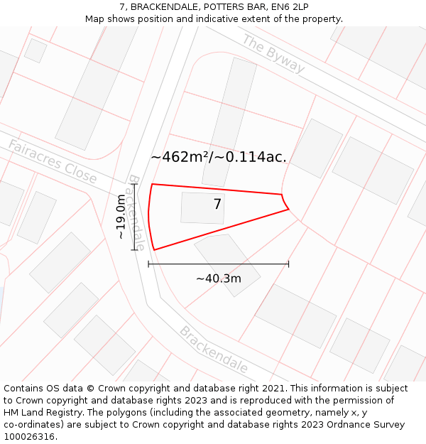 7, BRACKENDALE, POTTERS BAR, EN6 2LP: Plot and title map