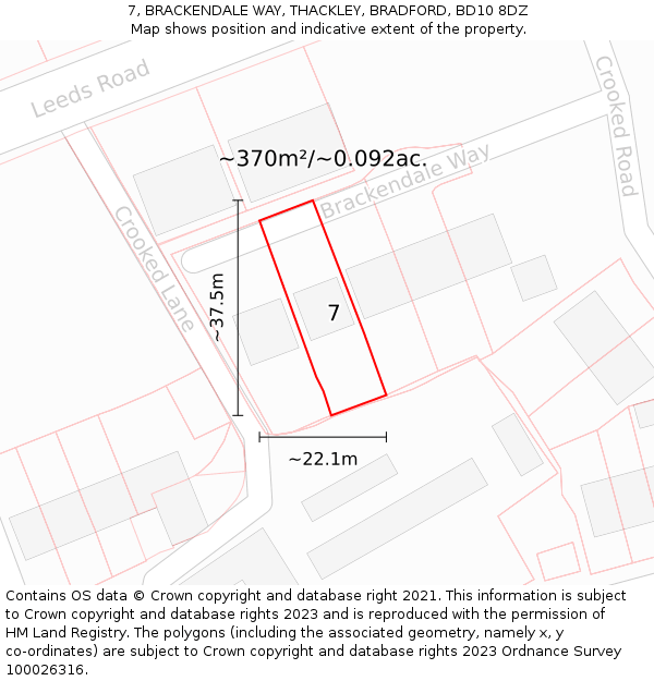 7, BRACKENDALE WAY, THACKLEY, BRADFORD, BD10 8DZ: Plot and title map