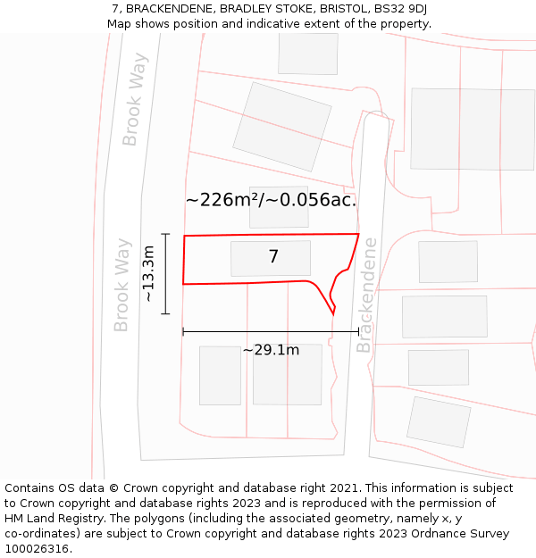 7, BRACKENDENE, BRADLEY STOKE, BRISTOL, BS32 9DJ: Plot and title map