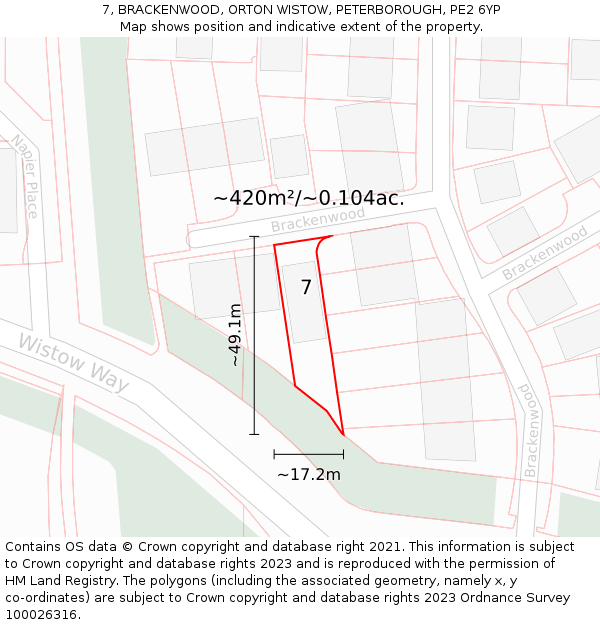 7, BRACKENWOOD, ORTON WISTOW, PETERBOROUGH, PE2 6YP: Plot and title map