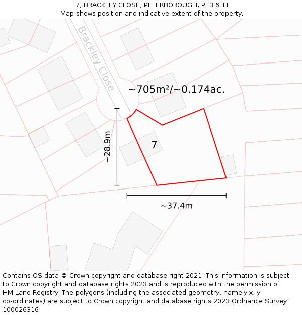 7, BRACKLEY CLOSE, PETERBOROUGH, PE3 6LH: Plot and title map