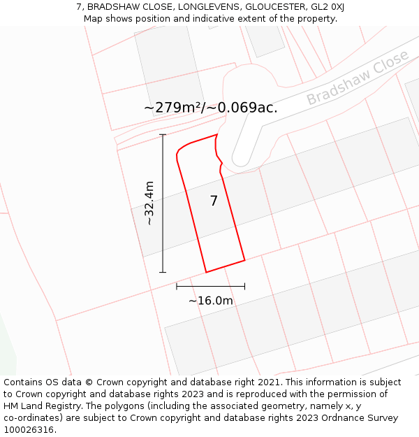 7, BRADSHAW CLOSE, LONGLEVENS, GLOUCESTER, GL2 0XJ: Plot and title map
