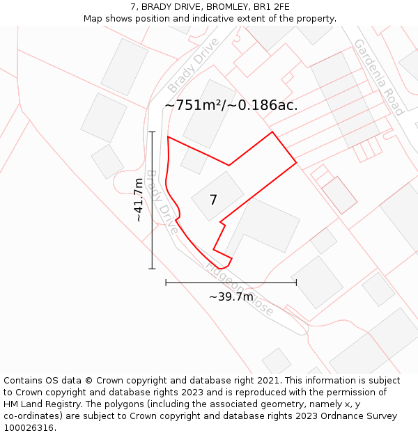 7, BRADY DRIVE, BROMLEY, BR1 2FE: Plot and title map