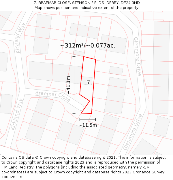 7, BRAEMAR CLOSE, STENSON FIELDS, DERBY, DE24 3HD: Plot and title map