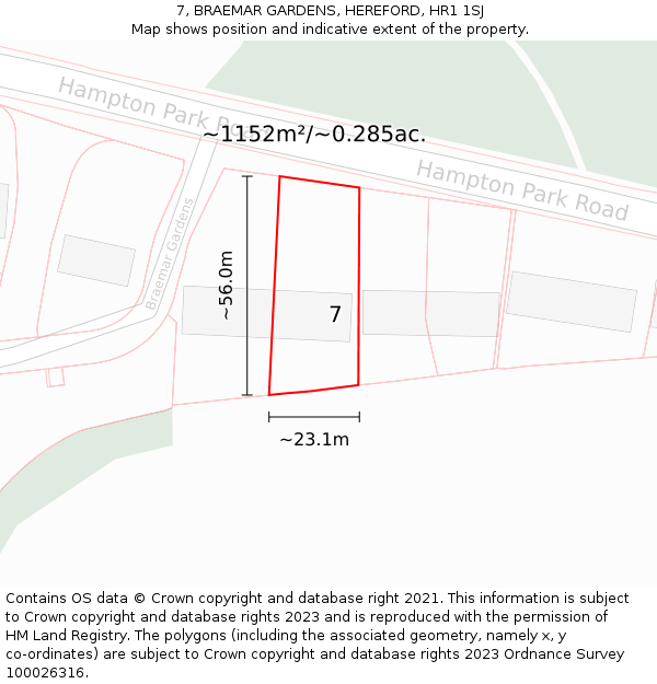 7, BRAEMAR GARDENS, HEREFORD, HR1 1SJ: Plot and title map