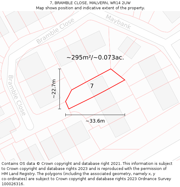 7, BRAMBLE CLOSE, MALVERN, WR14 2UW: Plot and title map