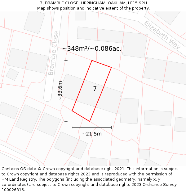 7, BRAMBLE CLOSE, UPPINGHAM, OAKHAM, LE15 9PH: Plot and title map