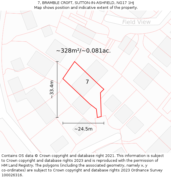 7, BRAMBLE CROFT, SUTTON-IN-ASHFIELD, NG17 1HJ: Plot and title map