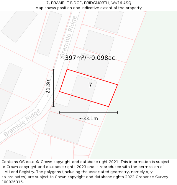 7, BRAMBLE RIDGE, BRIDGNORTH, WV16 4SQ: Plot and title map
