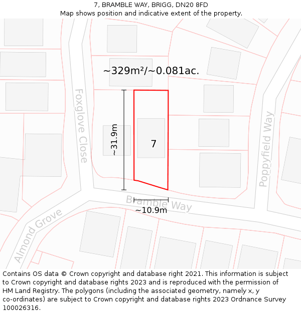 7, BRAMBLE WAY, BRIGG, DN20 8FD: Plot and title map