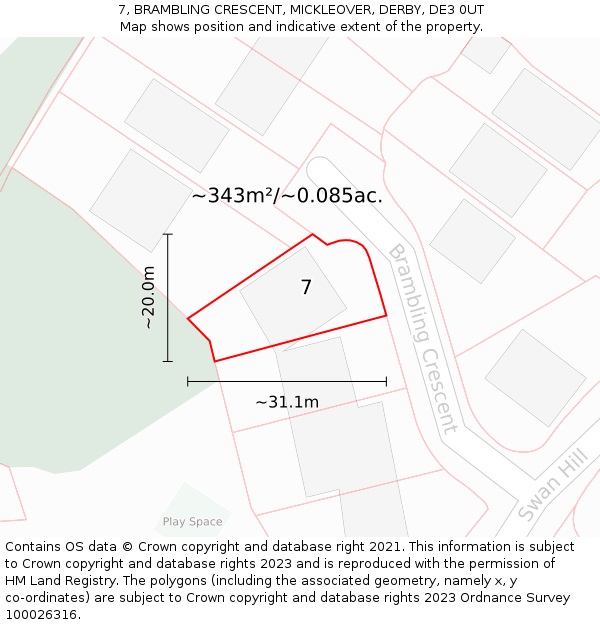 7, BRAMBLING CRESCENT, MICKLEOVER, DERBY, DE3 0UT: Plot and title map