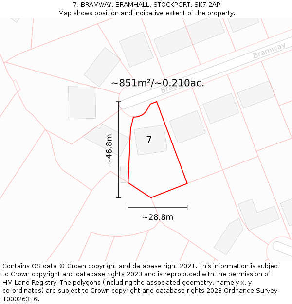 7, BRAMWAY, BRAMHALL, STOCKPORT, SK7 2AP: Plot and title map