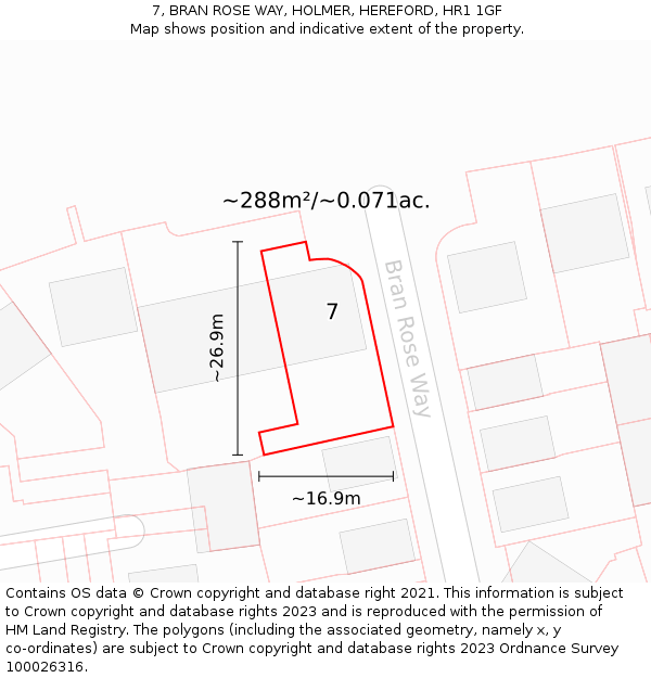 7, BRAN ROSE WAY, HOLMER, HEREFORD, HR1 1GF: Plot and title map