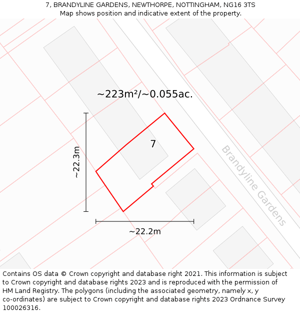 7, BRANDYLINE GARDENS, NEWTHORPE, NOTTINGHAM, NG16 3TS: Plot and title map