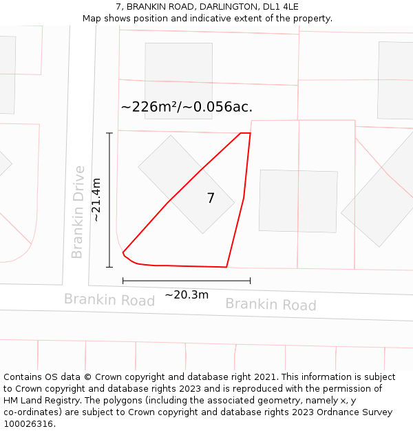 7, BRANKIN ROAD, DARLINGTON, DL1 4LE: Plot and title map