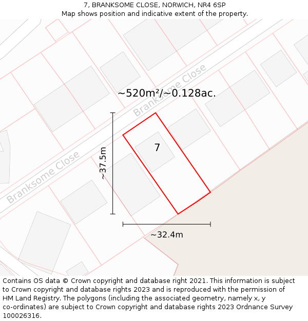 7, BRANKSOME CLOSE, NORWICH, NR4 6SP: Plot and title map