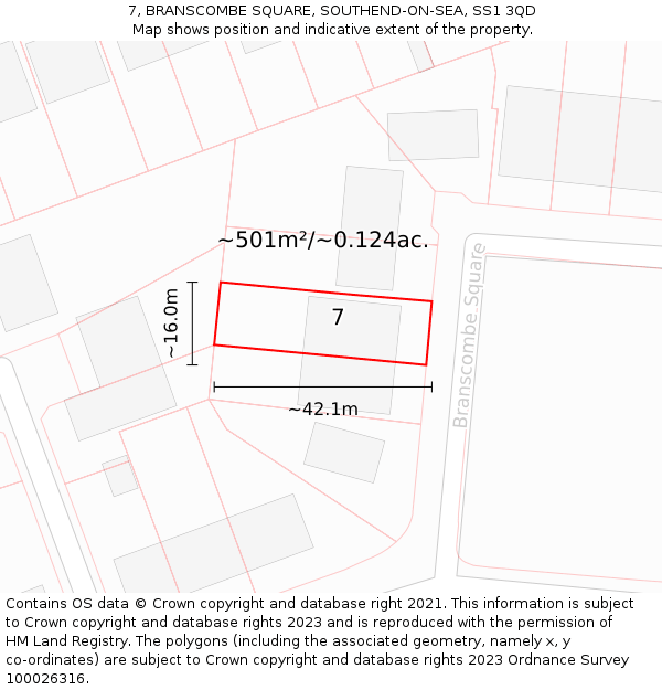 7, BRANSCOMBE SQUARE, SOUTHEND-ON-SEA, SS1 3QD: Plot and title map