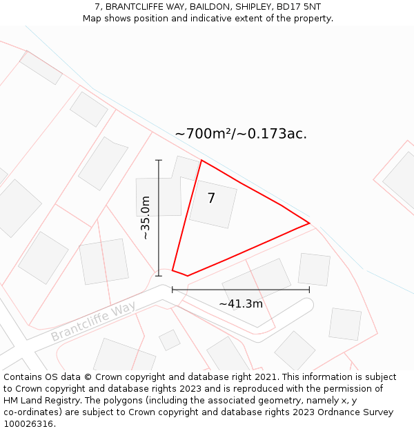 7, BRANTCLIFFE WAY, BAILDON, SHIPLEY, BD17 5NT: Plot and title map